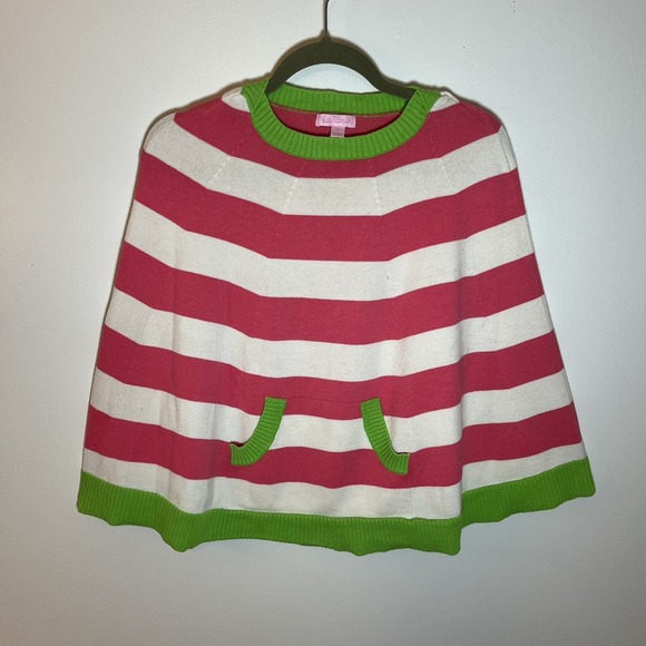 Lilly Pulitzer Other - LILLY PULITZER Girls Knit Poncho Sweater Striped Size‎ XL Pink Green